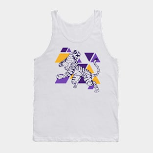 Retro Purple & Gold Tiger on the Attack // Vintage Geometric Shapes Background Tank Top